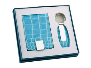 Набор: визитница, брелок, голубой Набор: визитница, брелок, голубой