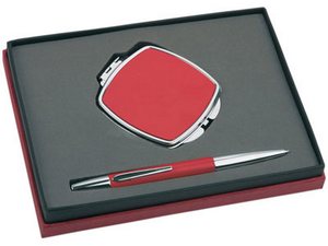 Набор: ручка шариковая, зеркало, красный Набор: ручка шариковая, зеркало, красный