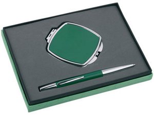 Набор: ручка шариковая, зеркало, зеленый Набор: ручка шариковая, зеркало, зеленый