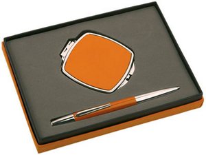 Набор: ручка шариковая, зеркало, оранжевый Набор: ручка шариковая, зеркало, оранжевый